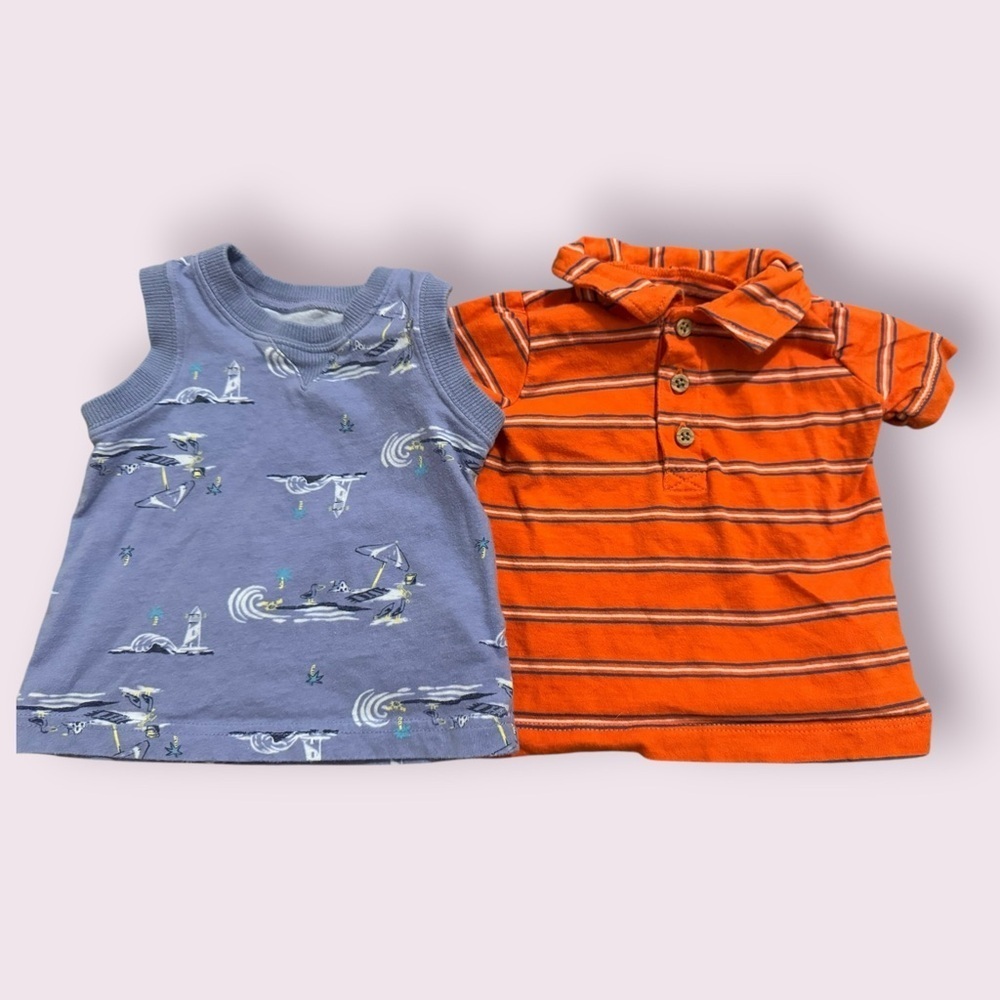 Baby Boy 2pc Top Bundle Sleeveless Tee Polo Shirt 6M Like New